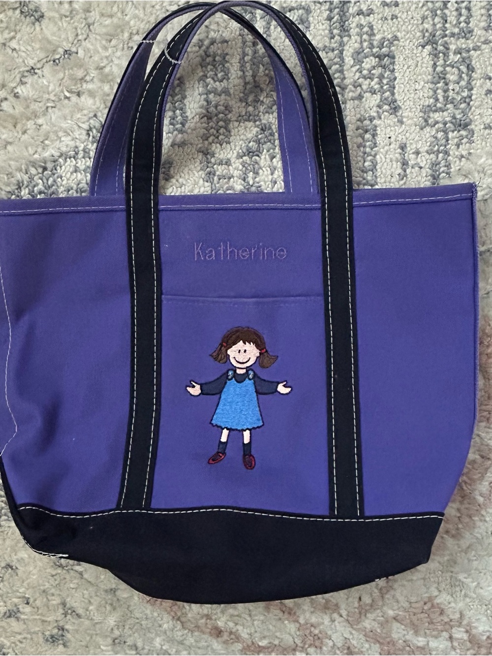 L.L. Bean Purple Canvas Bote & Tote Bag with Embroidered Girl